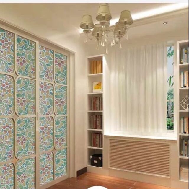 DECAL 1M PVC giấy dán kính mờ ( KHỔ 45CM ) – HOA VÀNG NHỌN NỀN XANH KK030 | BigBuy360 - bigbuy360.vn