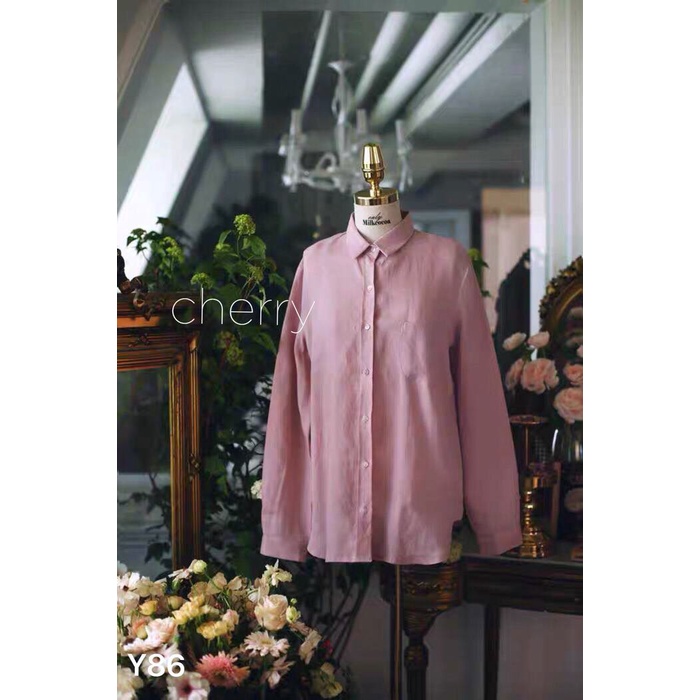 Sét áo sơ mi hồng chân váy chữ A Y86