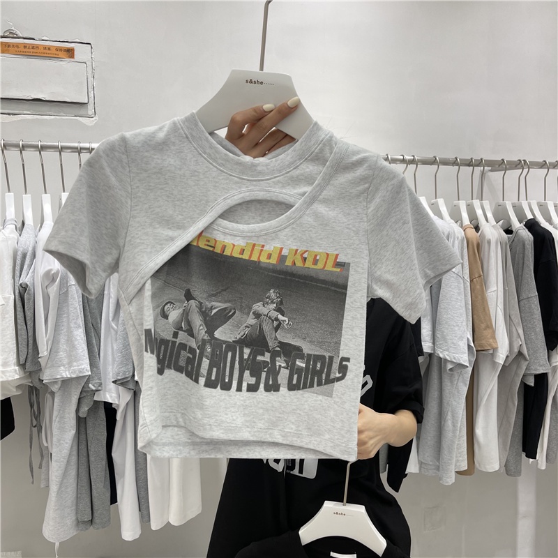 áo croptop nữ cổ tròn tay ngắn kiểu form rộng Áo phông thun nữ crt nhiều màu đen trắng GWEN ABN03 | BigBuy360 - bigbuy360.vn