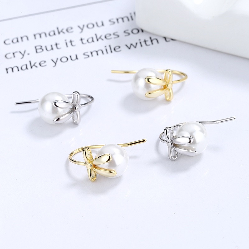 bông tai móc câu hình nơ đính châu dễ thương, khuyên tai phong cách tiểu thư hang quốc