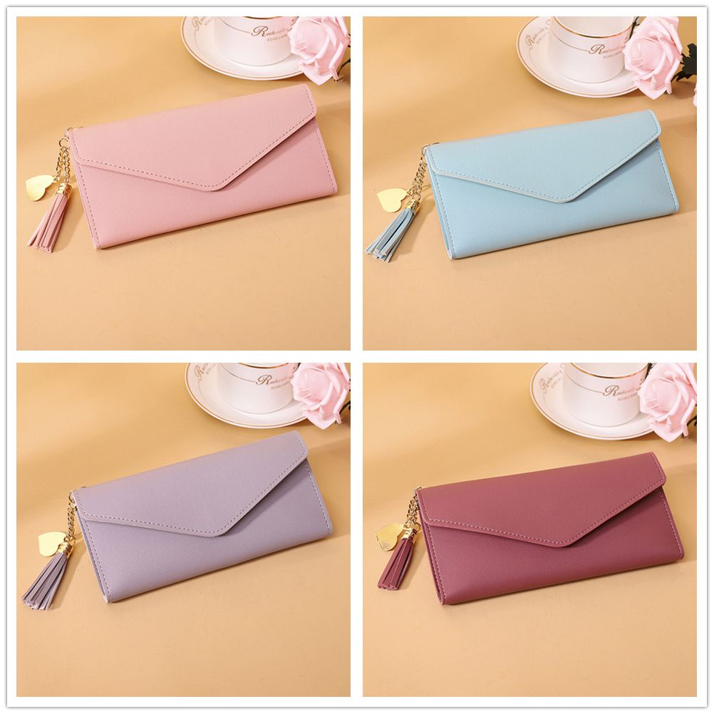 Ví da PU dáng dài phối tua rua hình trái tim phong cách Hàn Quốc MIHAN1 cho nữ