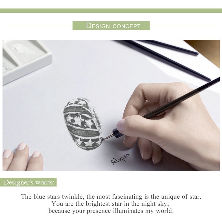 Hạt Trang Sức Bamoer Làm Từ Bạc S925 Họa Tiết Ngôi Sao Lấp Lánh Phối Đá Màu Xanh Dương Đẹp Mắt Thời Trang