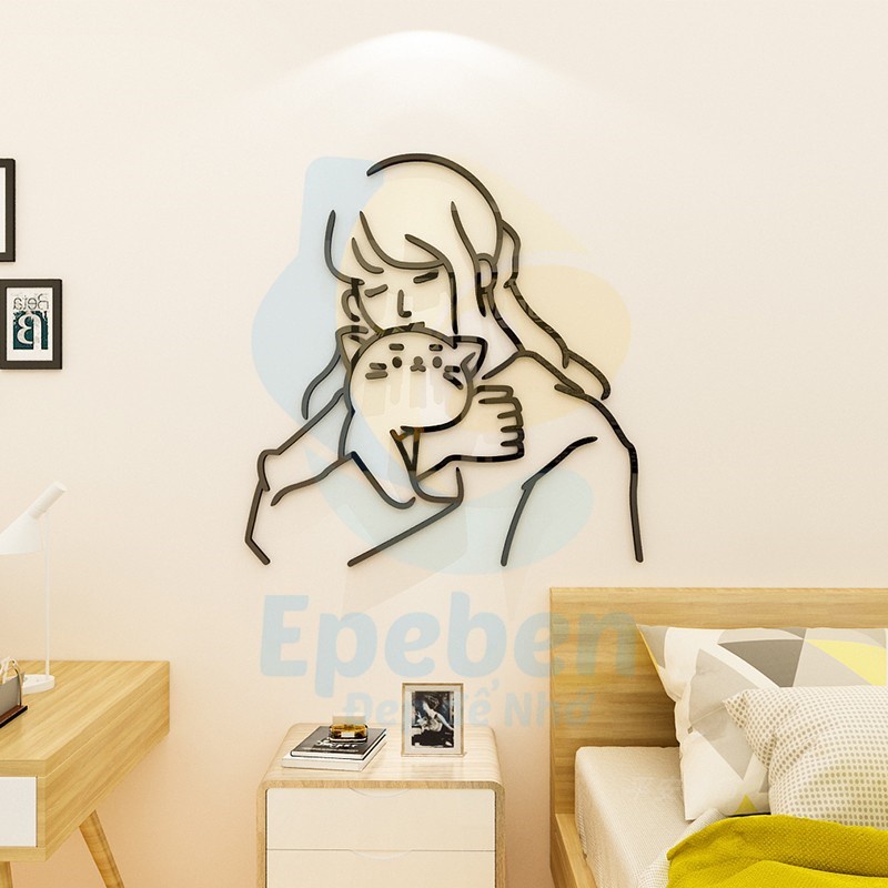 Tranh dán tường mica 3d decor khổ lớn tranh cô gái dễ thương trang trí, phòng ngủ, phòng cưới Nhiều Size - EPeBen