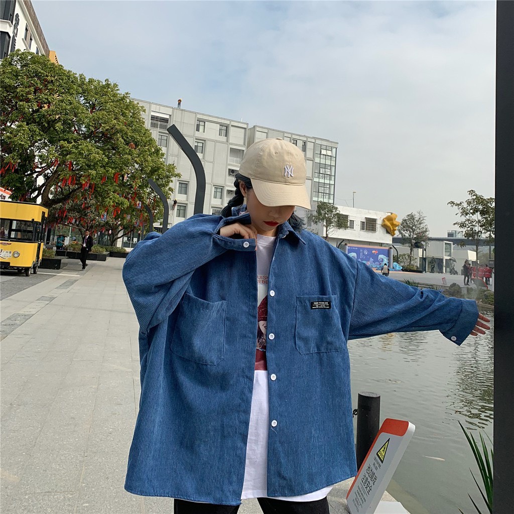 Áo Khoác Sơ Mi Nhung Tăm Trơn Form Rộng Unisex Nam Nữ sư