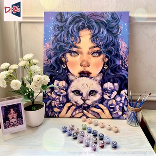 DROFE Bộ Tranh Vải canvas Tự Làm Hình Cô Gái Và Hoa Độc Đáo 40x50cm