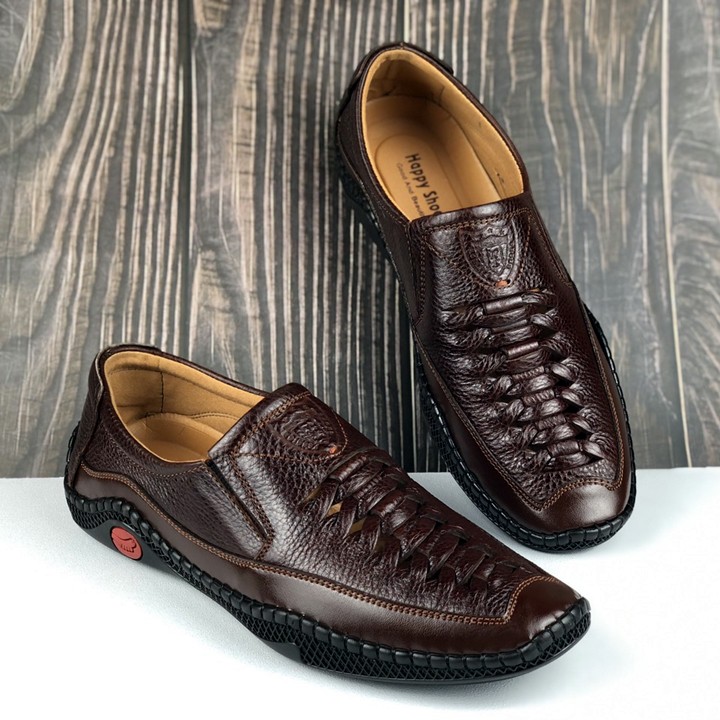 Giày lười nam Happyshoes da bò thật thiết kế mùa hè thoáng mát - HS700