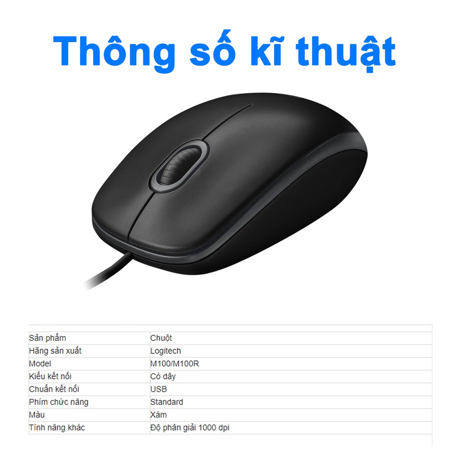 Chuột Dây LOGITECH M100 [ TẶNG LÓT CHUỘT ] - Laptop, chuột văn phòng, game thủ [ BH 6 THÁNG ] | BigBuy360 - bigbuy360.vn