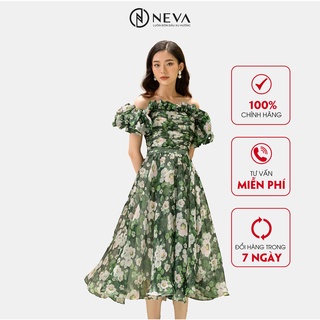 Đầm xòe trễ vai neva in hoa c430286