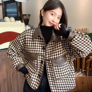 [HÀNG ORDER] Áo khoác croptop da hoạ tiết houndstooth (ảnh thật ở cuối)