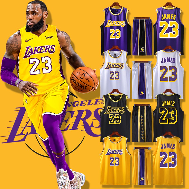 Bộ quần áo bóng rổ NBA Los Angeles Lakers trơn không số hàng đẹp nam nữ vải mè thoáng mát thấm mồ hôi tốt