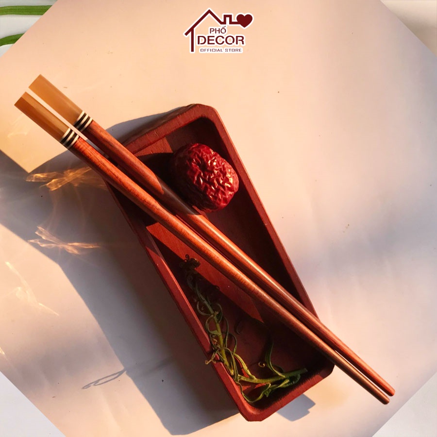 Đũa Phố Decor Gỗ Trắc Cao Cấp  Bọc Sừng, Vân Đẹp, Chống Mốc