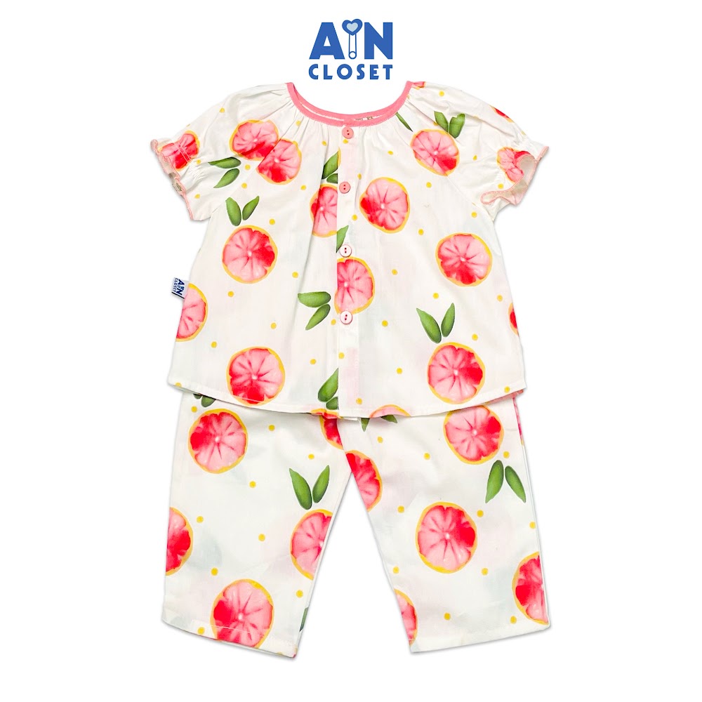 Bộ quần áo dài tay ngắn bé gái họa tiết Chanh Đào cotton - AICDBGEMSJCC - AIN Closet