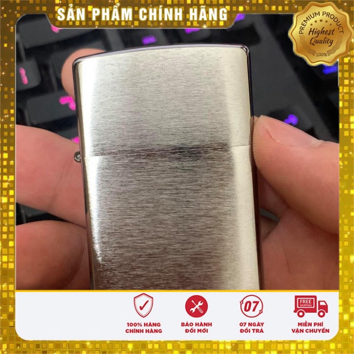 Mô Hình Bật L ửa Zíppo 200 - Vỏ Đồng Nguyên Khối Mạ Crome Họa Tiết Xước Ngang
