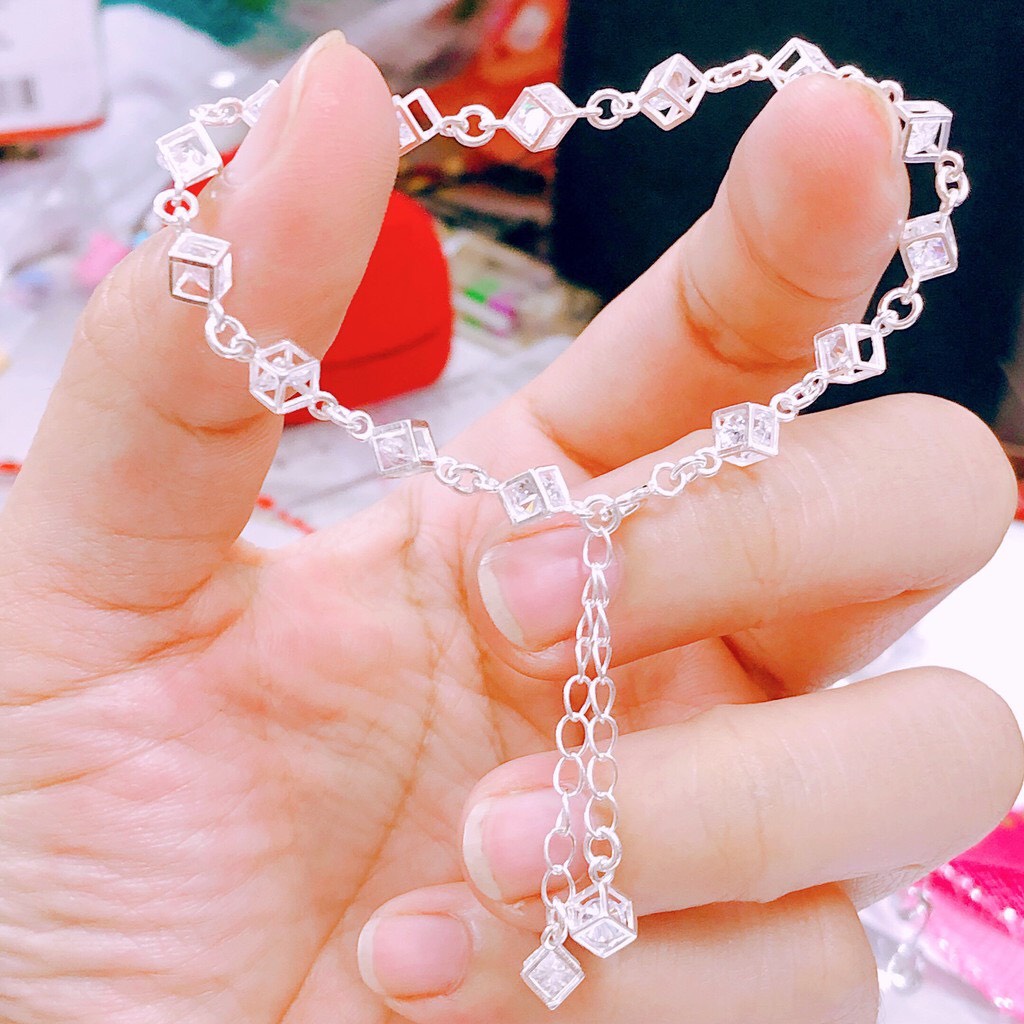 Lắc tay nữ hộp lập phương rubic ôm đá chuẩn bạc ta - Kho sỉ bạc Nhất Linh