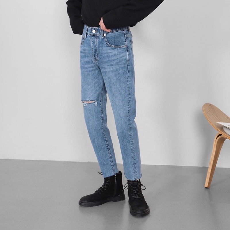QUẦN JEANS SKINNY CO DÃN RÁCH GỐI 1 BÊN FORM UNISEX NAM NỮ (kèm ảnh thật)
