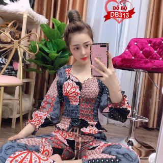 BỘ THỔ CẨM LỤA TAY LỠ QUẦN DÀI NHÚNG EO CỰC XỊN