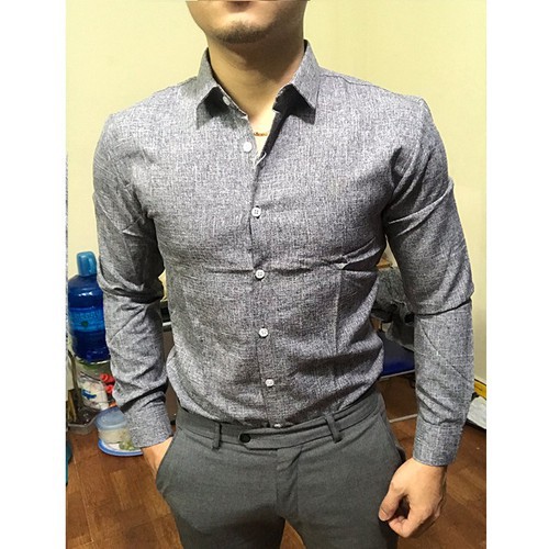 Áo sơ mi đũi nam dài tay cổ bẻ vải xám đũi bền đẹp không nhăn không phai màu, rất nam tính