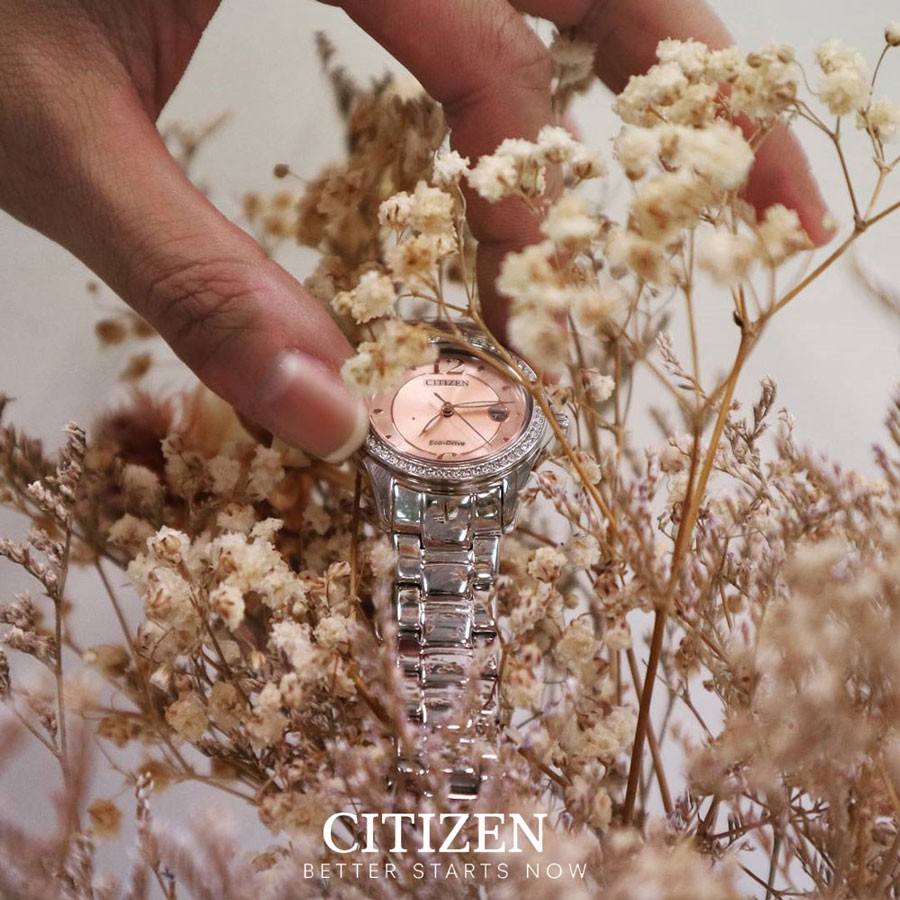 Đồng Hồ Nữ Citizen Đính Đá Swarovski Dây Thép Không Gỉ FE1140-51X - Mặt Hồng