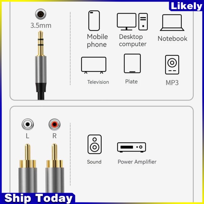 Cáp Chuyển Đổi Rca 3.5mm Sang 1 Đầu 2 Chuyên Dụng Cho Loa Máy Tính / Điện Thoại Di Động