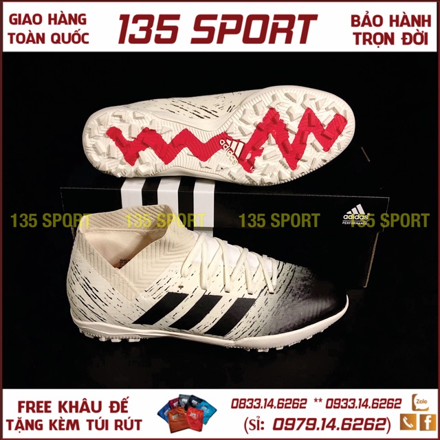 Giày Đá Bóng Nemeziz 18.3 Cổ Cao Chéo Trắng Sữa Kẻ Đen TF