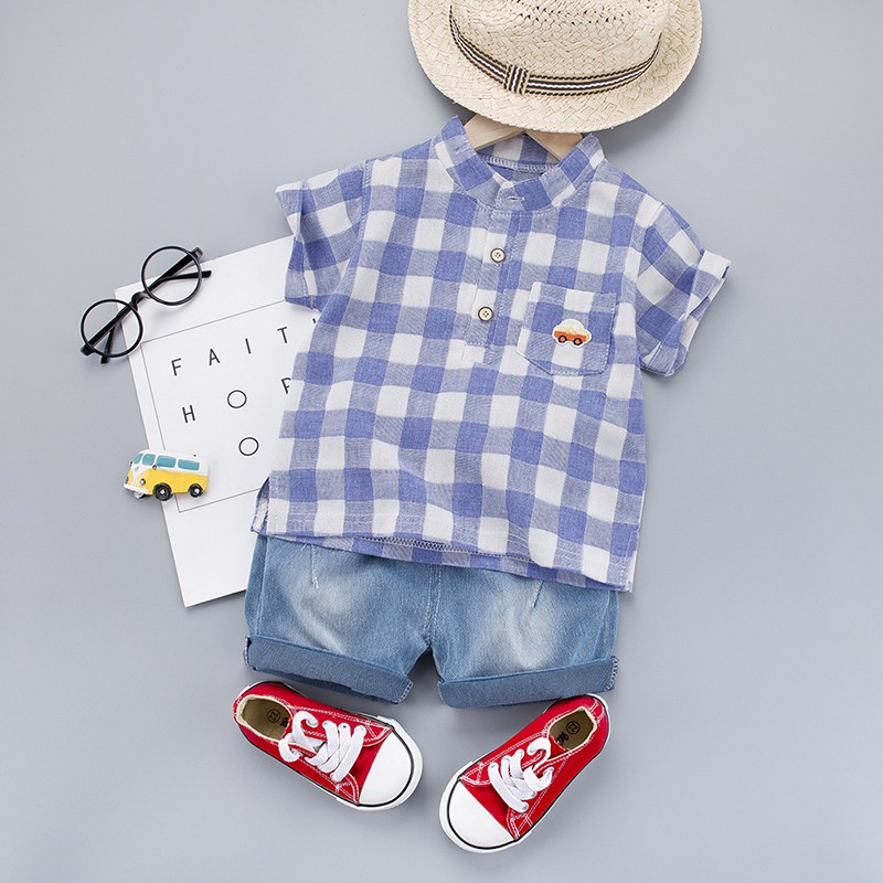 Set Áo Thun Ngắn Tay Cổ Tròn + Quần Short Thời Trang Cho Bé Trai