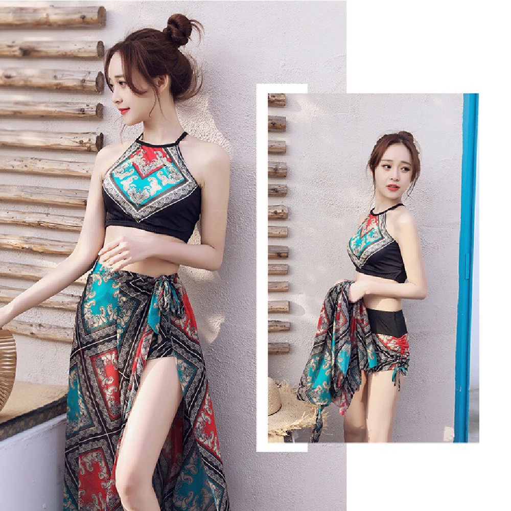 Bộ đồ bơi thổ cẩm 3 chi tiết - chất liệu thun,size cho các bạn từ 42-55kg,thích hợp đi biển, có miếng đệm ngực-BDB