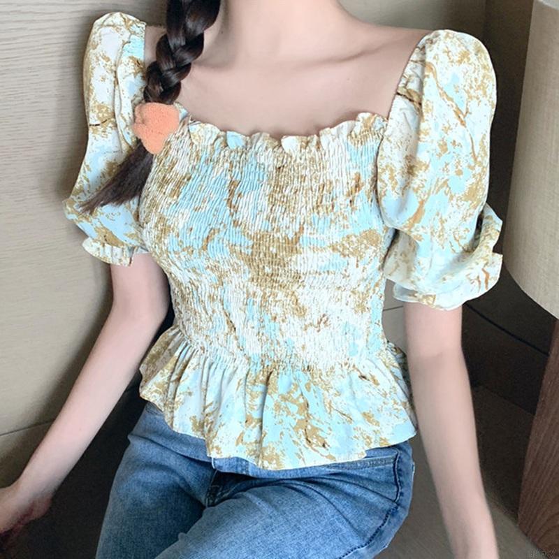 Áo Voan Trễ Vai Họa Tiết Hoa Phong Cách Hàn Quốc Dành Cho Nữ