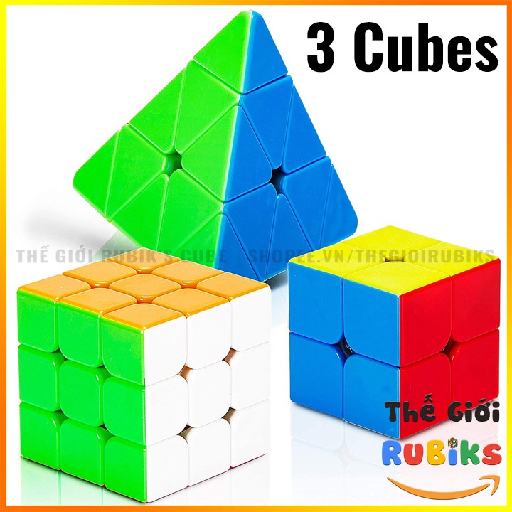 Combo 3 Khối Rubik 2x2 3x3 Tam Giác (Pyraminx) Stickerless MoYu. Rubic Xoay Trơn, Không Kẹt, Không Rít