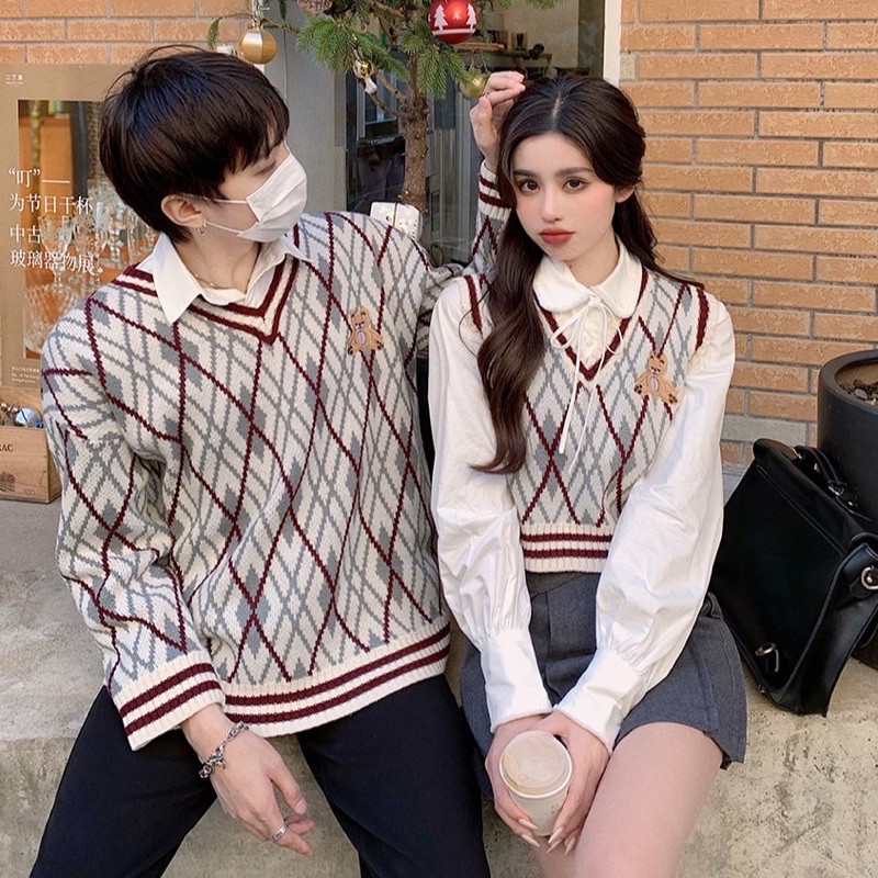 set áo len ghi lê couple