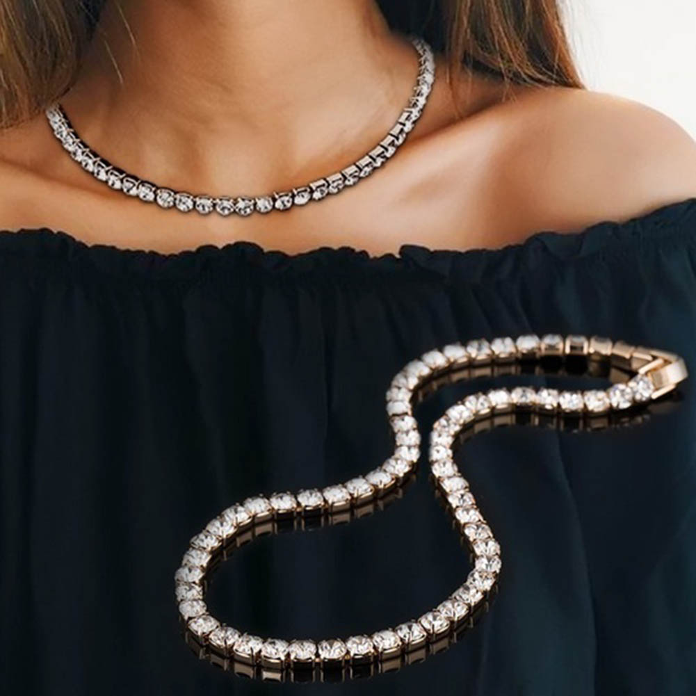 Vòng cổ choker đính pha lê lấp lánh phong cách sang trọng cho nữ