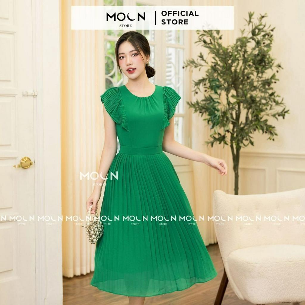 Váy dài nữ 𝐌𝐎𝐎𝐍 liền thân cổ tròn, đầm xòe thiết kế thắt eo dáng dài sang chảnh chất chiffon cao cấp MV251