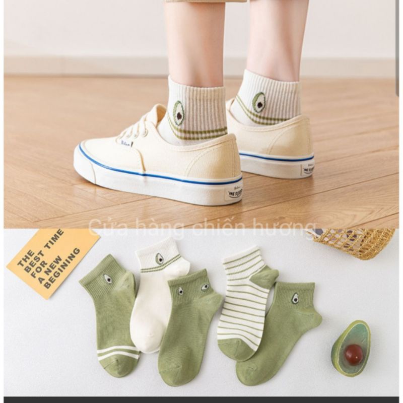 Tất Nữ Thấp Cổ Hoạ Tiết Xanh Bơ Siêu Xinh