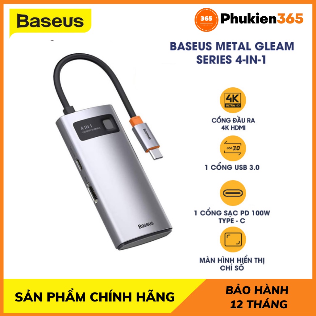 Bộ Chia cổng 4 in 1 Baseus Type-C to HDMI 4k USB 3.0 USB 2.0 PD 100w cho Laptop Macbook