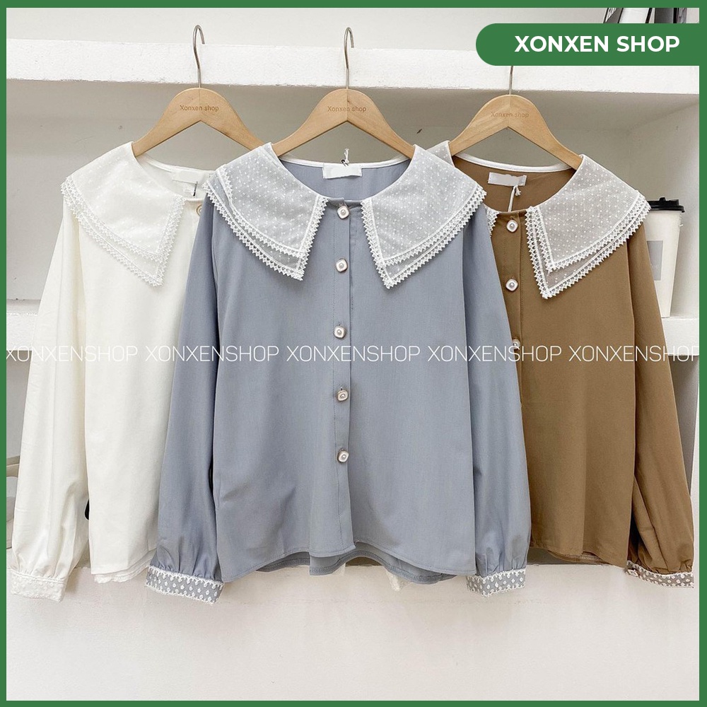 ÁO KIỂU DÀI TAY ÁO KIỂU CỔ BÈO VIỀN REN XONXEN ĐĂK LĂK FREE SIZE MÃ 2680
