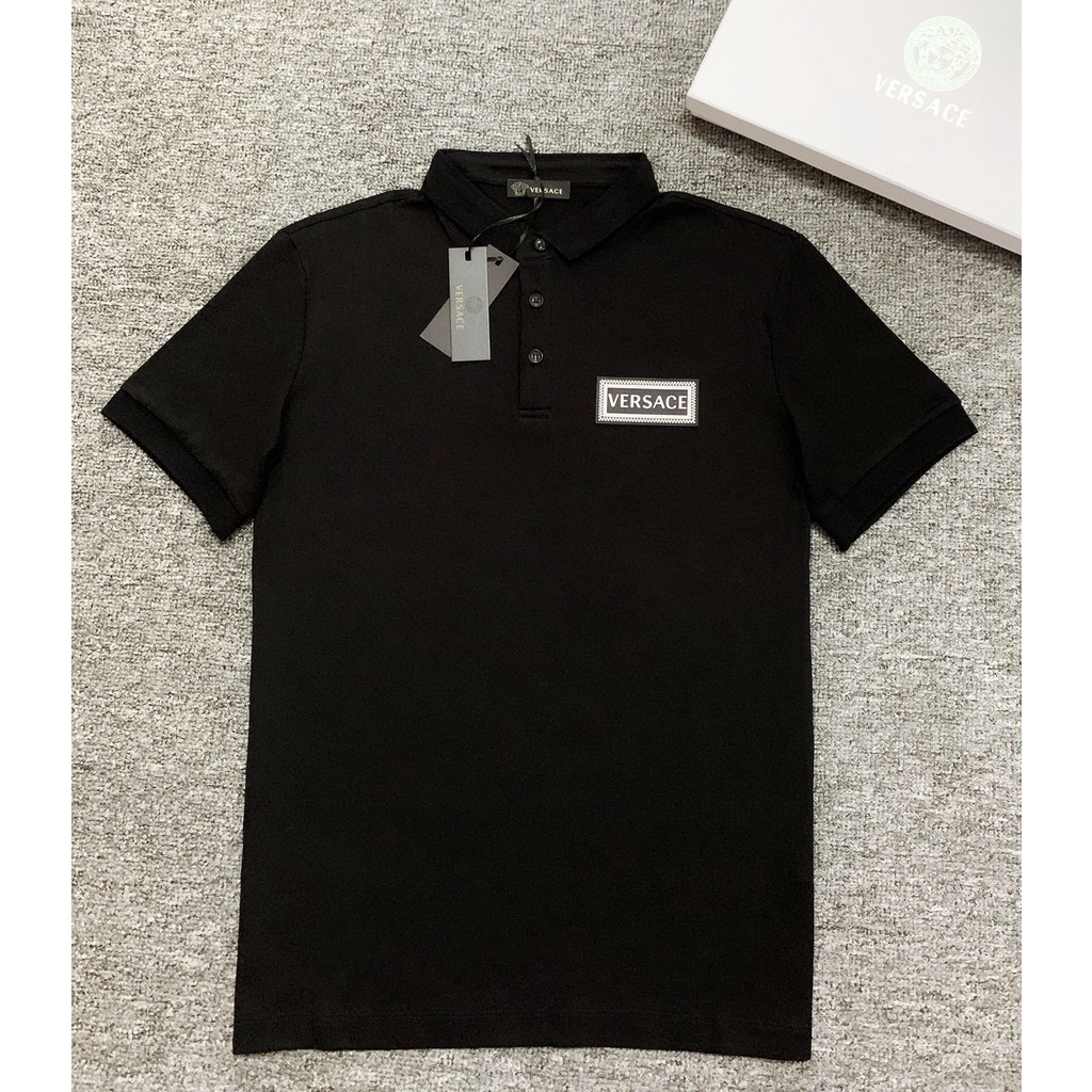 VERSAC Summer 2020 men short sleeve logo badge leather polo pure cotton t-shirt can not buy