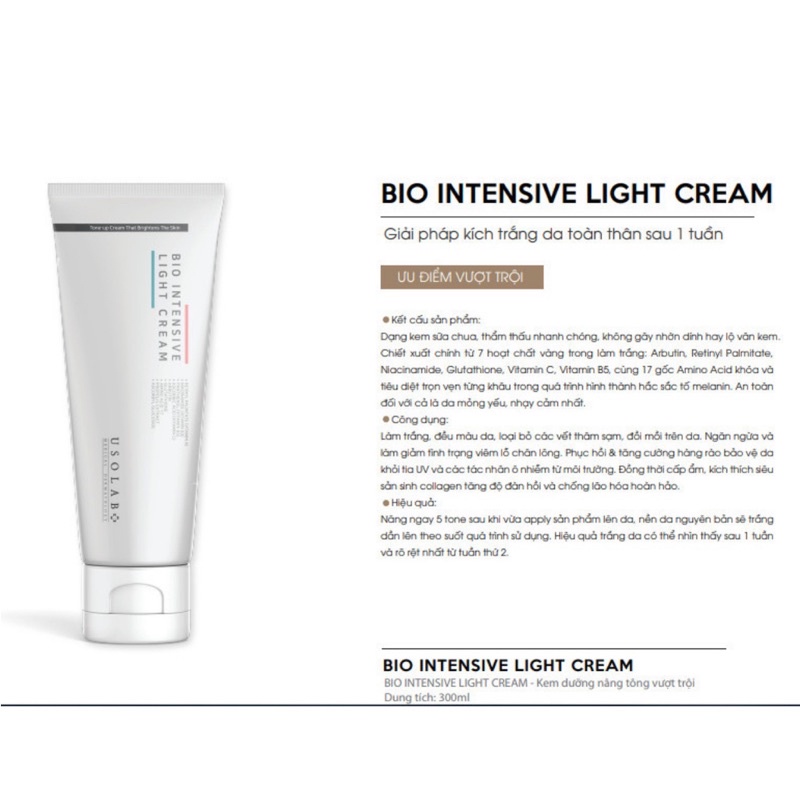 Kem dưỡng trắng da body USOLAB LIGHT INTENSIVE CREAM 250ml