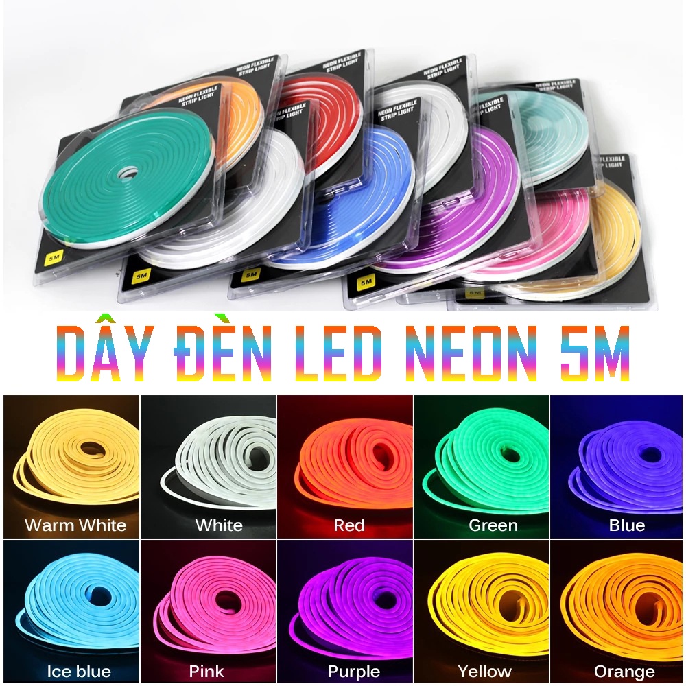 Dây Đèn Led Neon Flex 5m Sử Dụng Decor Phòng, Trang Trí Set Up Phòng Làm Việc Không Thấm Nước (Đã Kèm Nguồn)