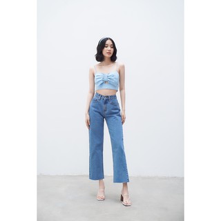 Áo croptop SheByShj hai dây nơ to bản màu xanh - Blue Bowtie Top