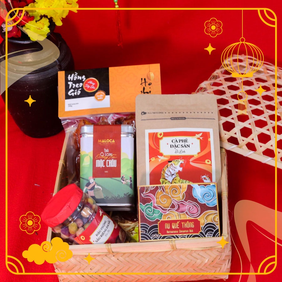 Tết An Khang 1 - Gỉo quà Tết 2022 - 9 món | Giỏ mây đan tre | BigBuy360 - bigbuy360.vn