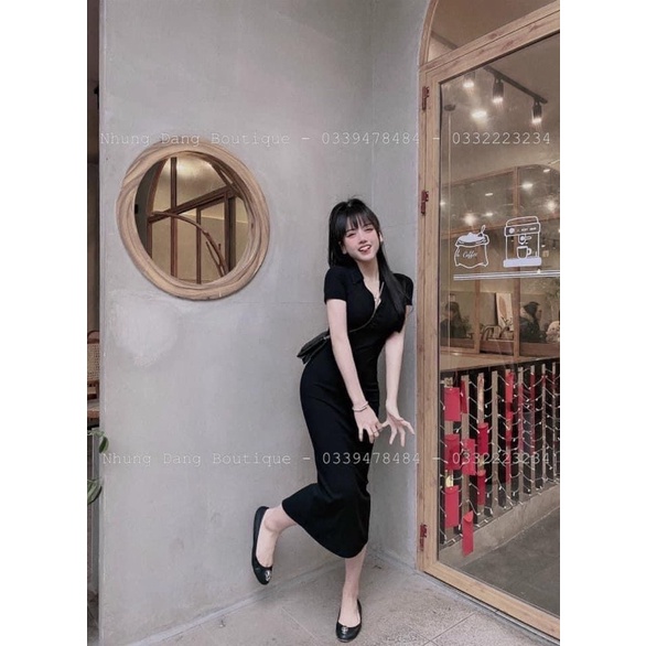 Đầm polo cổ v dáng dài cộc tay 💥Đầm body cổ đức dáng dài