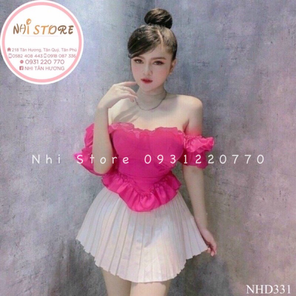 [FREESHIP 50K] Áo Croptop Cổ Vuông Tay Phồng Bèo Dún Lai Nhọn Sang Chảnh  NHISTORE Freesize Dưới 55kg