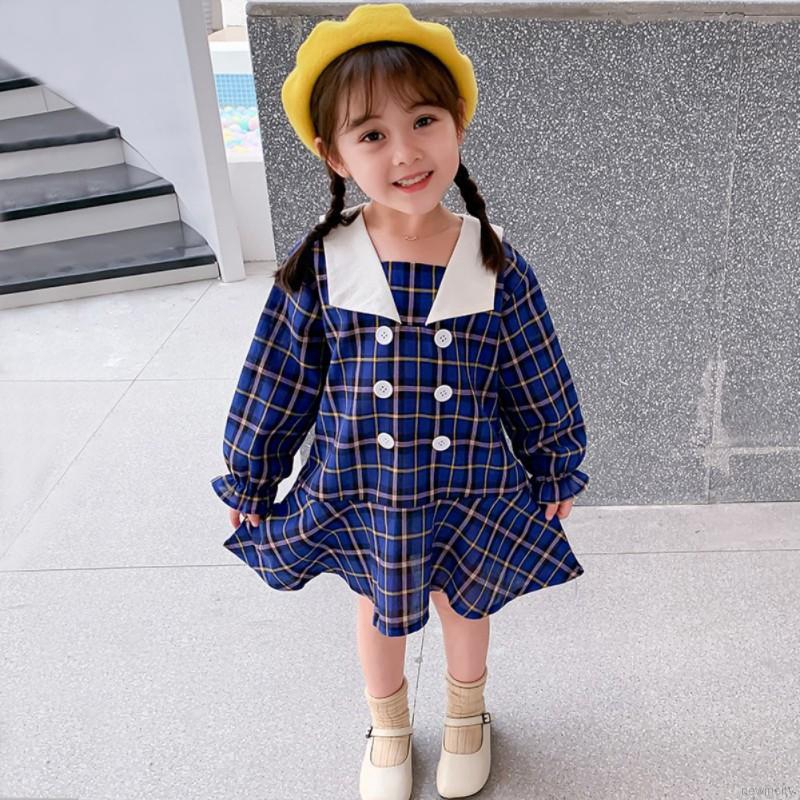 Đầm dài tay kẻ ca rô cho bé