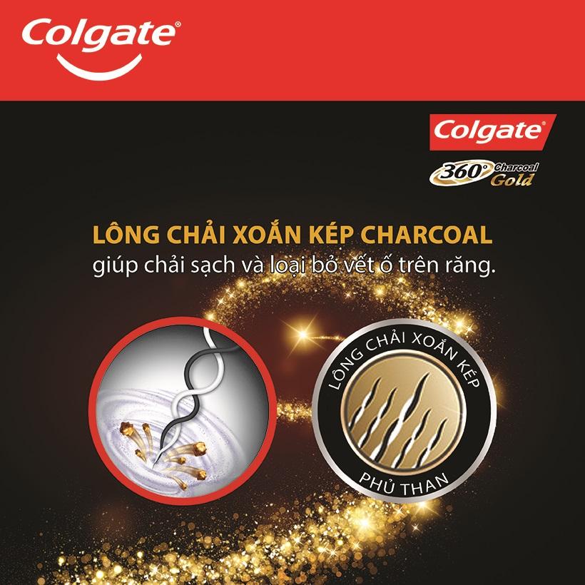 Bàn chải đánh răng Colgate 360 Gold Charcoal than hoạt tính siêu mềm 1 cây đơn