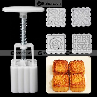 Khuôn bánh trung thu 50g 4 mặt vuông hoa hồng, họa tiết truyền thống