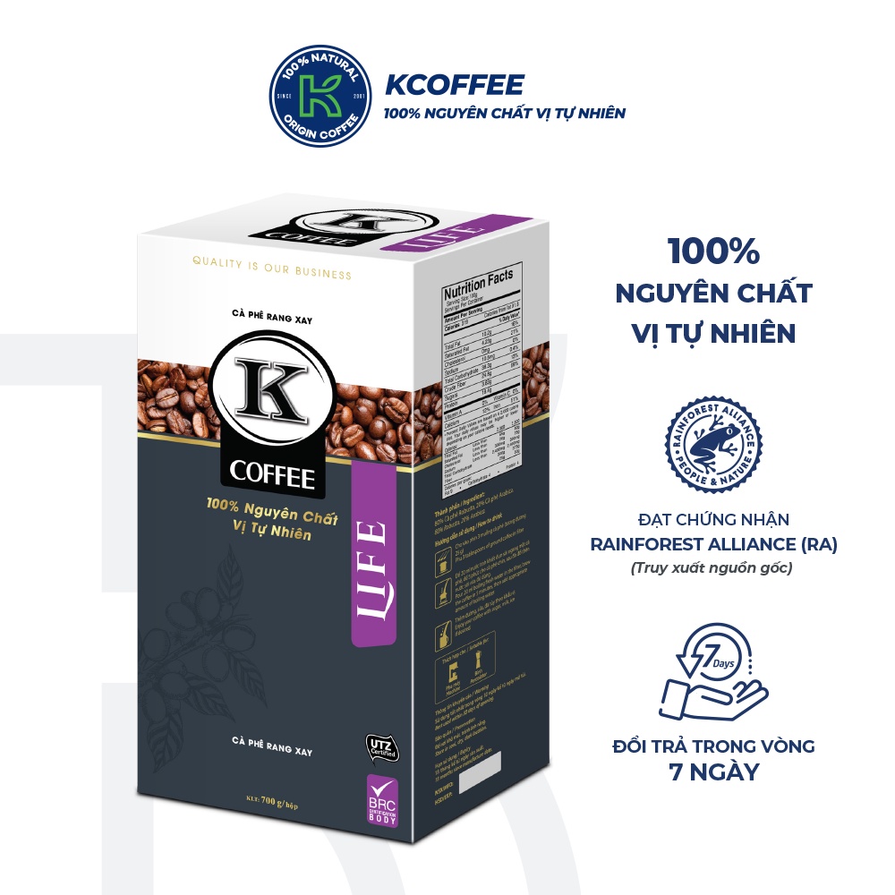 Cà phê rang xay nguyên chất xuất khẩu K Life 700g thương hiệu KCOFFEE