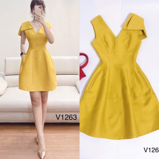 Váy xoè vàng nơ ở vai 1263