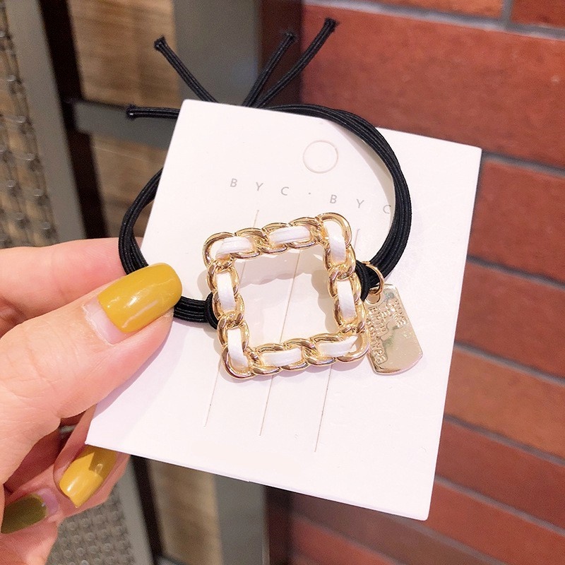 Dây Cột Tóc Co Giãn Đính Hạt Hình Trái Tim/Vuông/Tròn Dành Cho Nữ