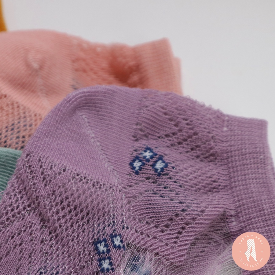 Tất lưới nữ cổ ngắn phong cách Vintage Hàn Quốc, vớ nữ chất liệu cotton thông hơi thoáng khí - Cherry Shop