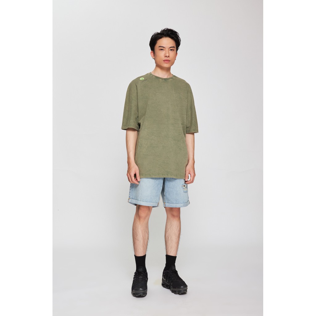 Áo Thun BOO Nam Oversize Dáng Rộng 100%Cotton Vải Xước Cổ Điển In Hình "Vân Tay"