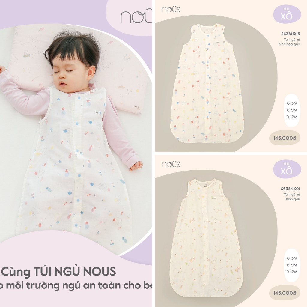 Túi ngủ Nous xô hình gấu 3 đến 12 tháng - Nous Bình Dương - Bipbipstore